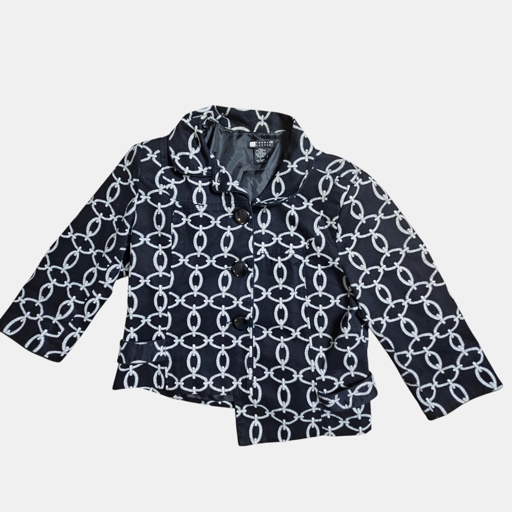 Carole Little Chain Link Cropped Blazer L Art To Wear‎ Cotton Classic Retro